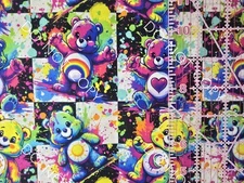 Custom Cotton Woven Fabric Bears 80s Cartoon Neon Checker By The 1/4 Yard 9x56