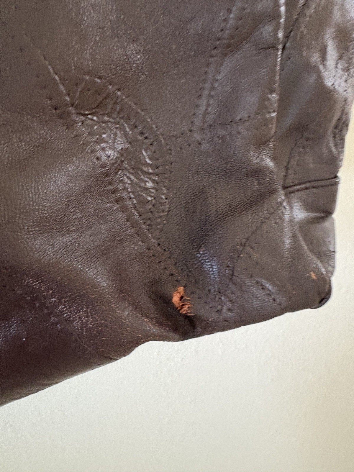 Vintage Dark Brown Patchwork Lambskin Leather Hob… - image 4