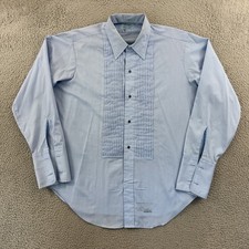 Vintage Arrow RSVP Shirt Mens Large Blue Tuxedo Formal Pleated 70s Long Sleeve