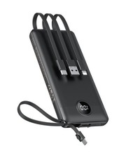 VEEKTOMX Portable Charger with 4 Built-in Cables 10000mAh, 10000mAh Black