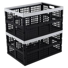Large 42 Liter Plastic Folding Collapsible Crate for Storage Black 2 Pack