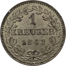 1862 1 Kreuzer City of Frankfurt Coin Germany (MO4276-)