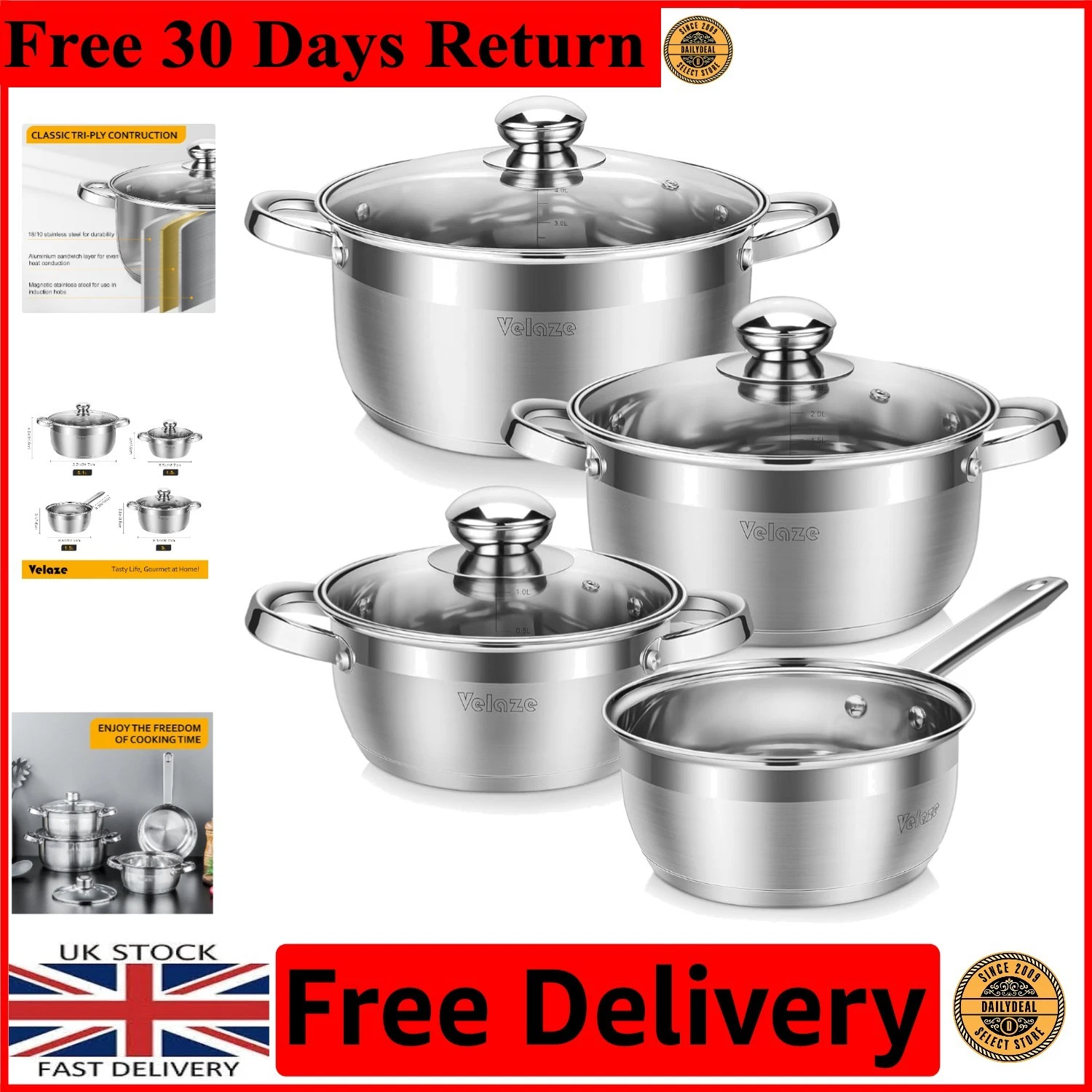 Cookware Pot & Pan Set - 7-Piece Stainless Steel Induction Collection