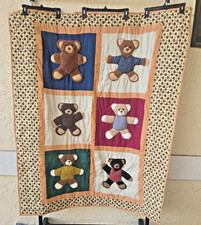 Vtg CRACKER BARREL Teddy Bear Quilt 56 x 48 Blanket Throw Nursery 3D Plush Baby