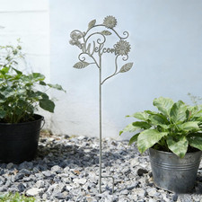 Decorative Garden Stakes with Welcome Sign,Metal Garden Stakes for Patio Garden
