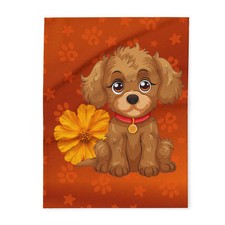 Cute Puppy Fleece Blanket   Adorable Brown Dog with Flower Throw