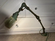 Vintage Fostoria Articulating Industrial Light Drafting Table Lamp Green Working