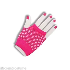 SHORT PINK FINGERLESS FISHNET GLOVES 80's TO THE MAXX PUNK ROCKER GOTH 
