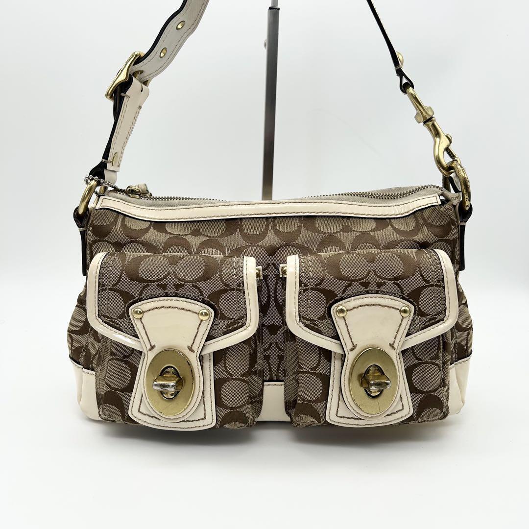 Coach Legacy Turn Lock One Shoulder Bag 65th Ivory Signature