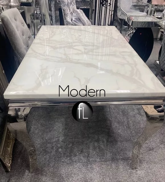 Louis dining table with white marble top 1.5 M long stunning dining table