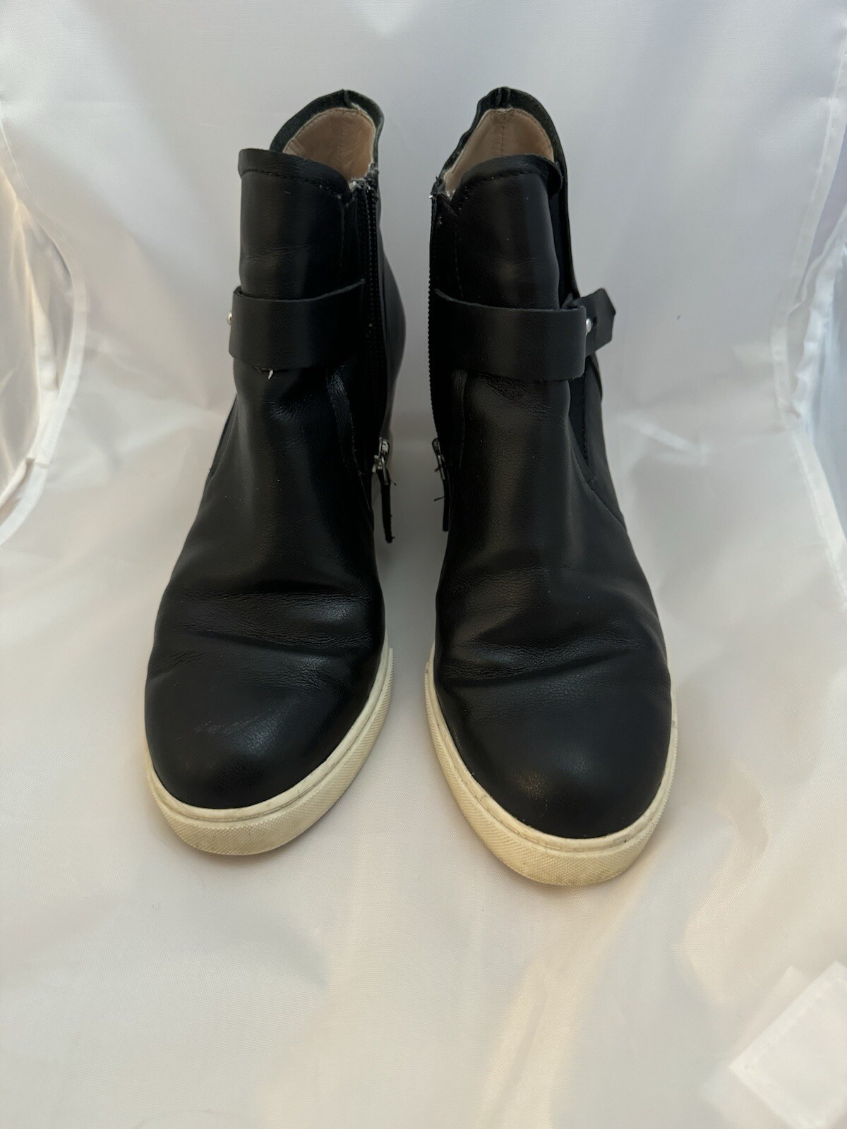 SAOLA Stivaletto donna L Paolo nero in pelle con zeppa taglia 7M suola bianca usura tacco minore