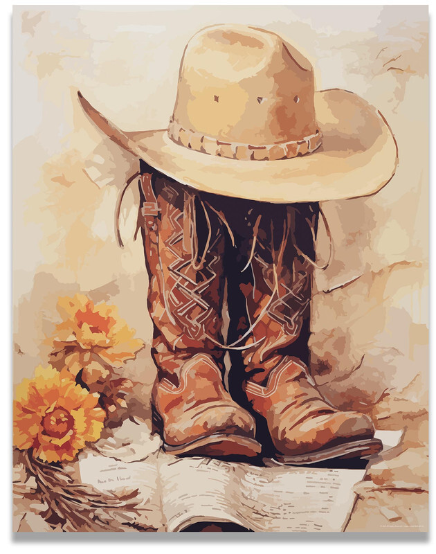 Cowboy Boots And Western Hat, Rodeo Cowboy, Vector Illustration