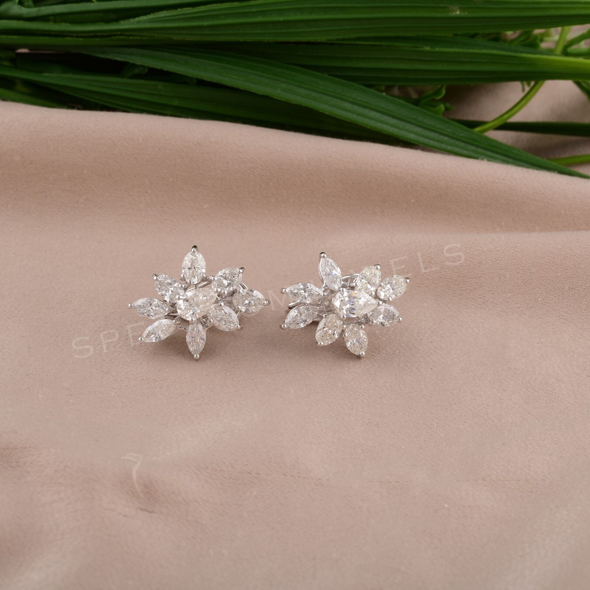 Lab Grown CVD Diamond Cluster Stud Earrings 14k White Gold Jewelry 