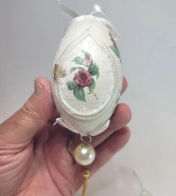 Katherines Collection Victorian Look Egg Shape Ornament Door Opens ''Pearls'' 5''