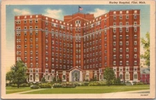 FLINT, Michigan Postcard HURLEY HOSPITAL Building View - Curteich Linen 1942