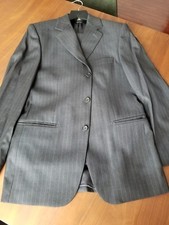 100 Wool Italian Loro Piana Suit 2pc 3btn grey pinstripe double vent 48R 38R US