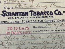 Original 1930 Scranton Tobacco Co. Billhead Receipt Cigars Confectionery