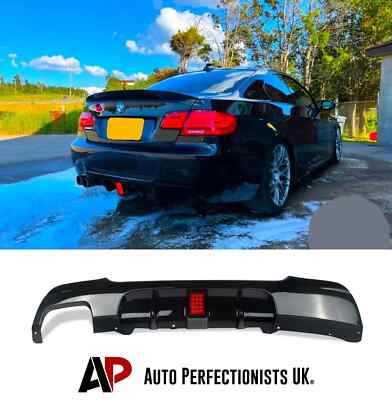 For BMW 3 Series E92 E93 M Sport Gloss Black Valance Diffuser Splitter W/LED