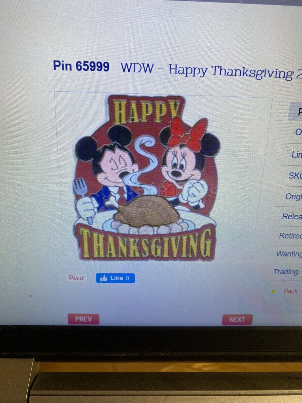 Happy Thanksgiving Button Mickey and Minnie Mouse Button -  Portugal