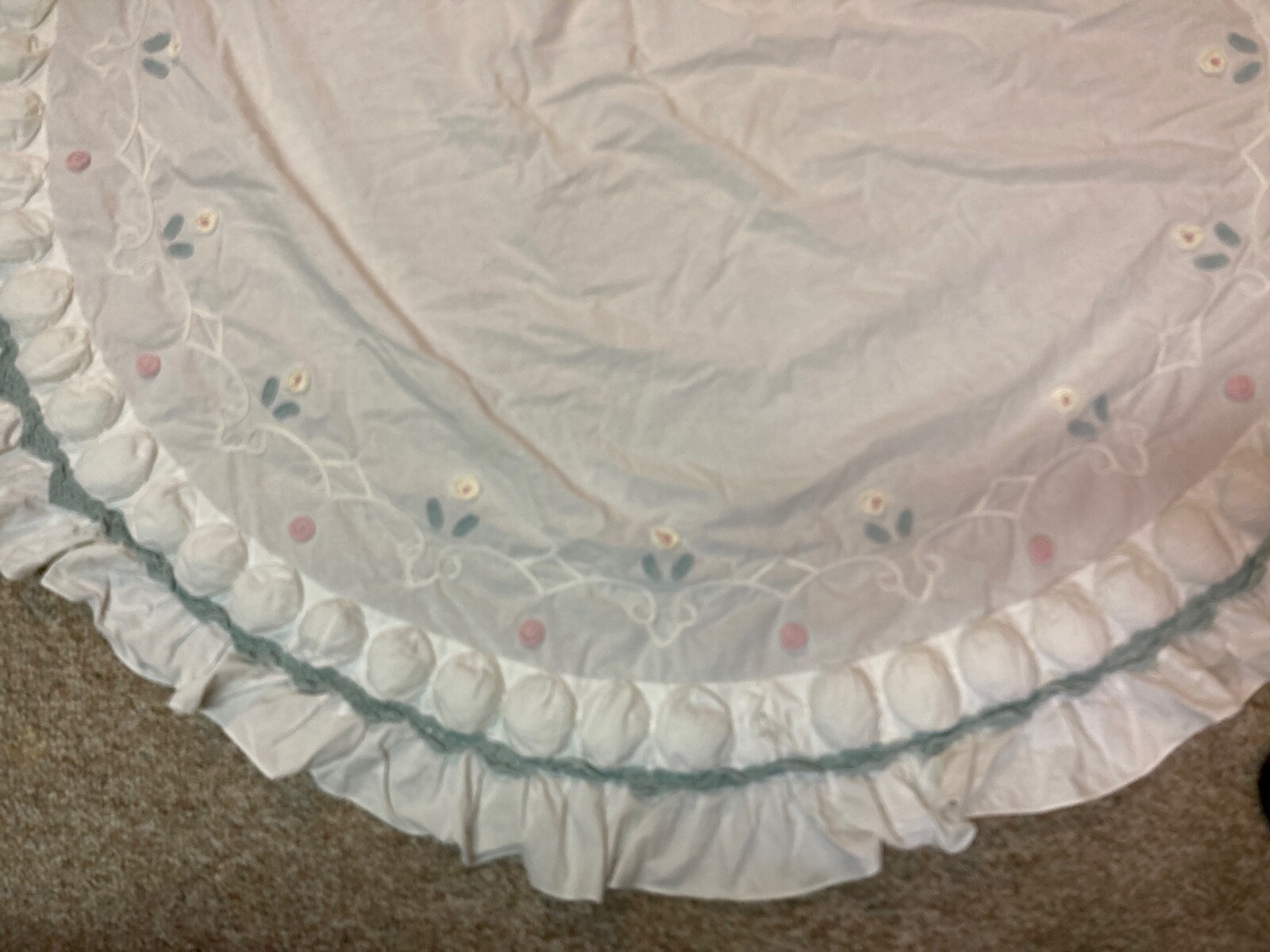 Shabby Chic Tea Party JC Penney Ruffled Embroidered Tablecloth 67” & 1