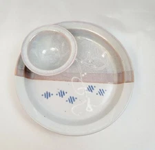 Hively Pottery Chip And SalsaTray Artist Signed Hand Thrown Blue Gray Glaze