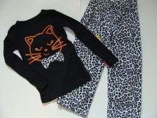 NWT Girls Carter's Halloween Pajamas Size 5 Fleece Pjs Winter Black Cat 2pc NEW