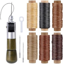 Leather Sewing Awl Thread Kit with Waxed Thread Speedy Manual Stitcher Tool