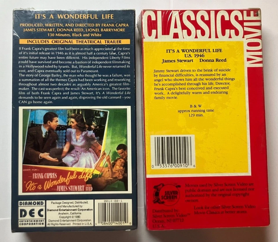 Frank Capra It's a Wonderful Life James Stewart Donna Reed 2 diff VHS Sealed New - Image 2 of 4