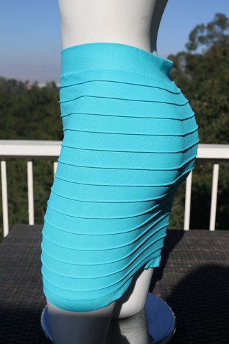 S BEBE Electric Aqua Blue Mini Bandage Short Skirt Women Small Petite - Picture 6 of 8