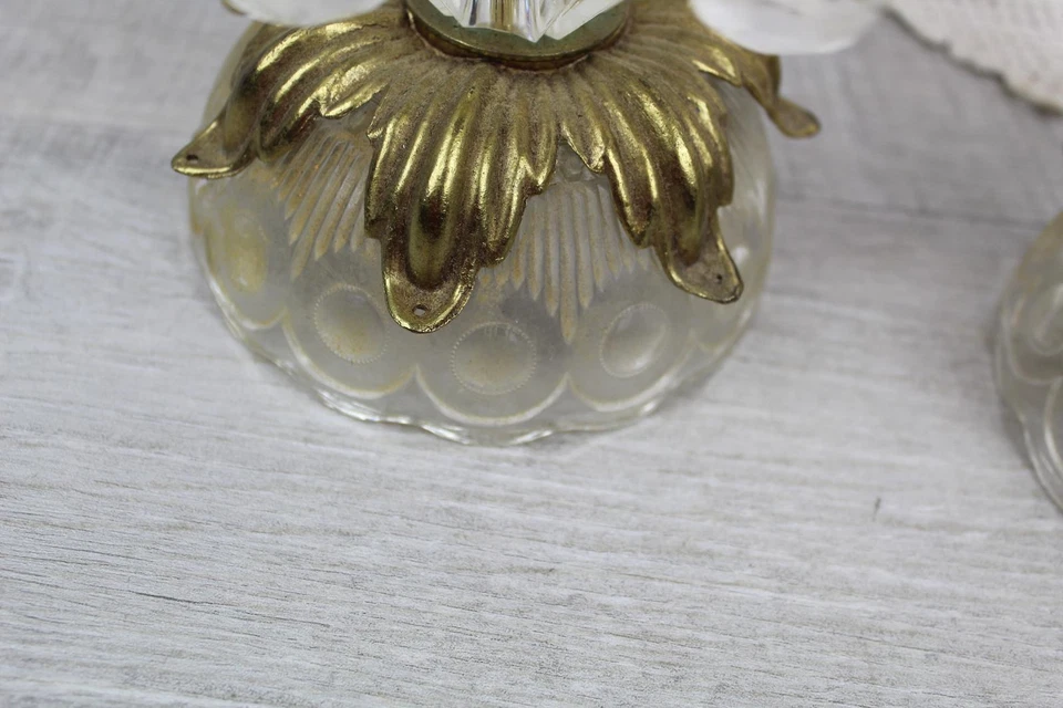 Par de Candelabros Estilo Barroco Cristal Prismas Vidrio Latón Acentos Decoración Foto 4 de 4