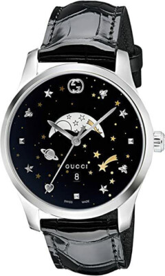 Gucci 40MM YA126327 G-Timeless  Men's Moonphase Display Black Leather Watch