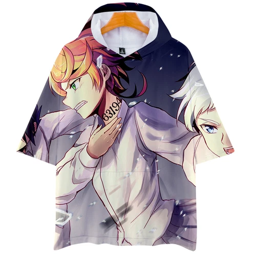 Anime The Promised NeverLand 3D Short Sleeve Loose Shirt Hoodie, Hooded T-Shirt