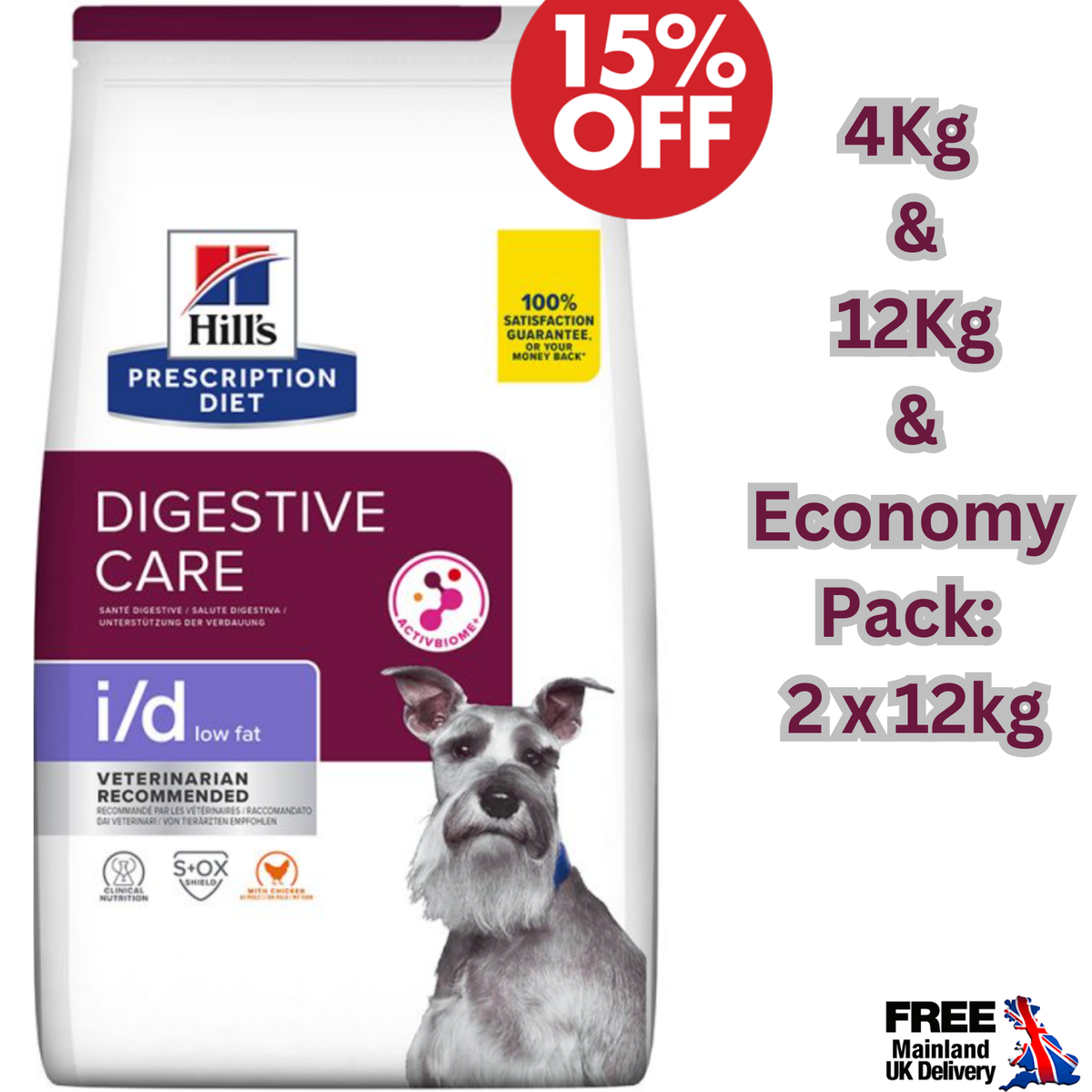 4KG Hill's Prescription Diet Canine i/d Low Fat Digestive Care