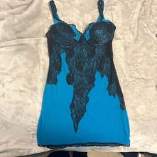 Fredericks of Hollywood Aqua Blue Black lace lingerie dress Gorgeous...Medium