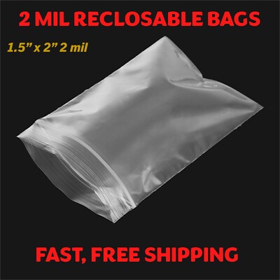 1.5''x 2'' CLEAR 2 MIL ZIP SEAL BAGS PLASTIC RECLOSABLE LOCK MINI SMALL BAGGIES