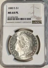 1880-S Morgan Dollar NGC MS64PL, Near Gem with Deep Mirrors
