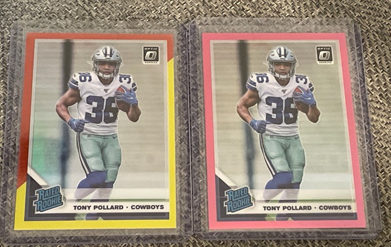 Tony POLLARD Dallas COWBOYS 2019 OPTIC Yellow & Red + Pink 2 CARD LOT Rated RC