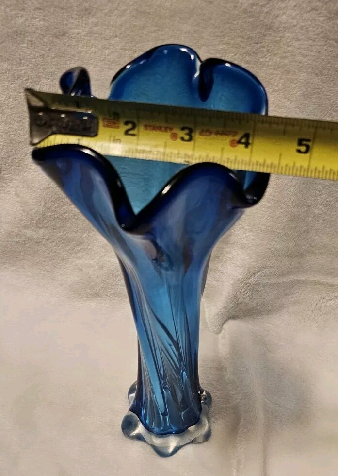 Vintage Murano Style Beautiful Twisted Swung Cobalt Blue 12in Vase