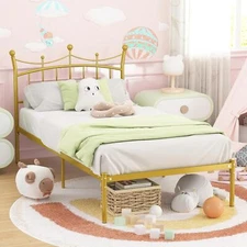 New Twin Size with Crown-Shaped Headboard Bed Frame Heavy Duty Metal Platform