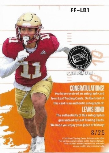 LEWIS BOND 2024 Press Pass Premium AUTO 8/25 Fields of Fury Bronze Eagles 🔥🏈🔥 - Picture 2 of 2