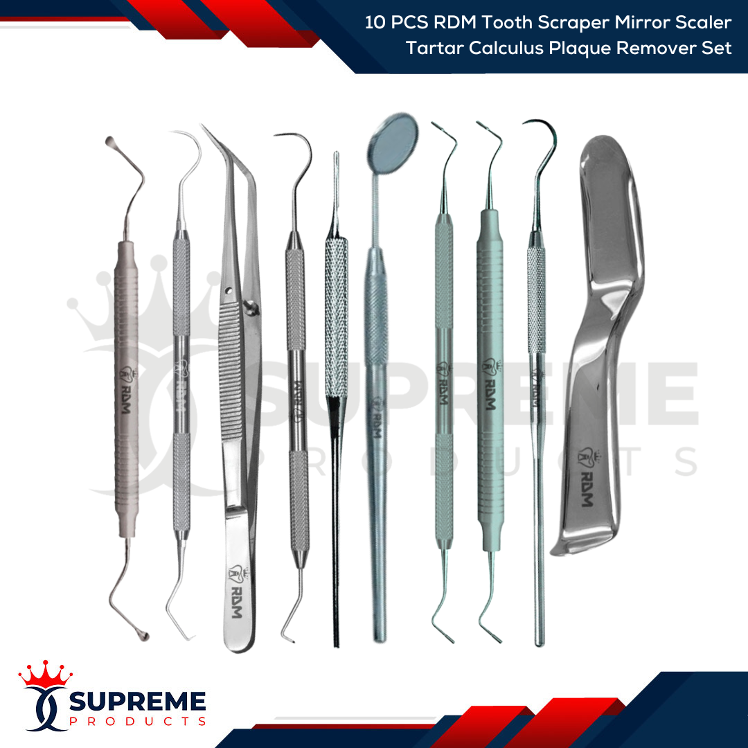3 Piece Dental Tool Set - Tooth Scraper, Mirror, And Tartar Remover For Plaque Control