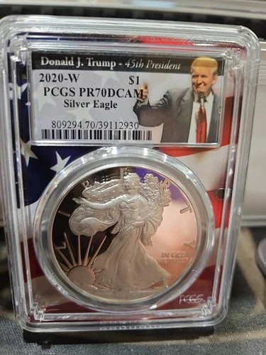 2022-W Proof $1 American Silver Eagle PCGS PR70DCAM Trump 45th President Labe...