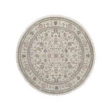 8'x8' Ivory 250 KPSI Nain with Flower Design Hand Knotted Wool & Silk Round Rug