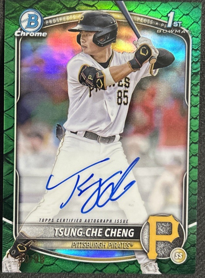 2025 Bowman Tsung-Che Cheng 1st Bowman Chrome Green Reptilian Refractor Auto /99