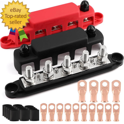 300A Bus Bar 5 Post 12V-48V DC Power Distribution Block 3/8'' Battery Studs