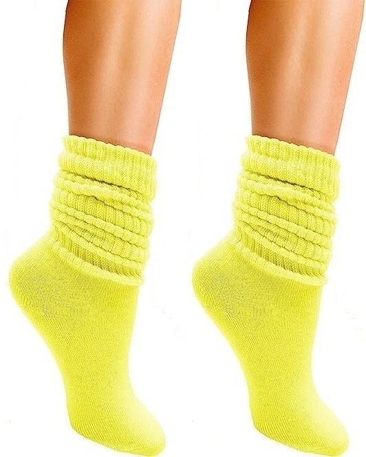 6 Yellow Slouch to Knee Scrunchie Socks Hooters Uniform Run Walk Hike Ski Soccer