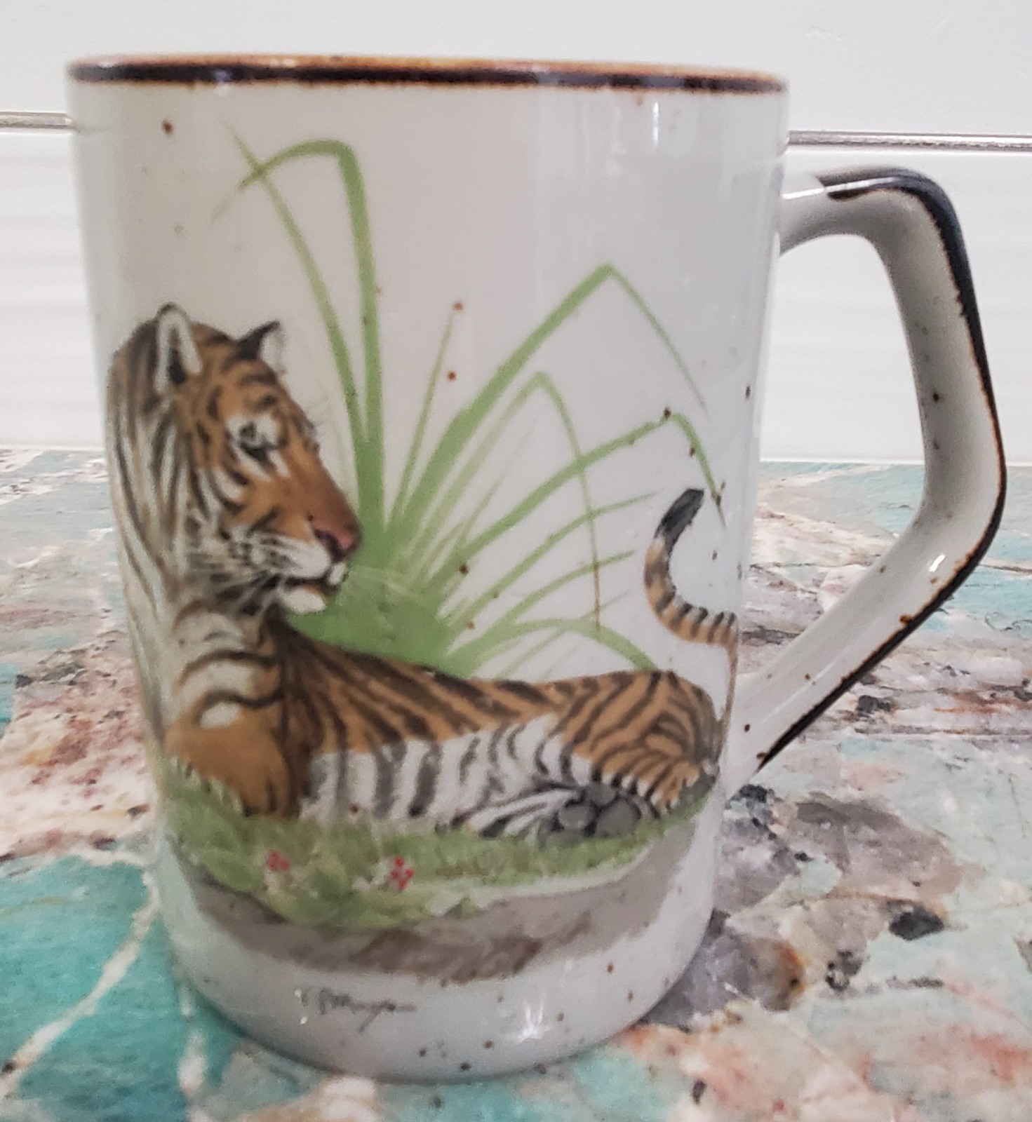 Vintage Tiger Coffee Mug Cup From Japan Relaxing In The Gras