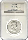 1954 50c FRANKLIN AMERICAN SILVER HALF DOLLAR NGC MS63 FBL