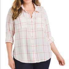 Sanctuary New Women relaxed oversized plaid boyfriend shirt long sleeve