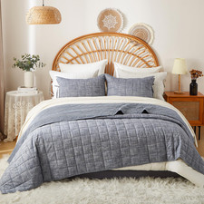 Softpage Navy Quilts Queen Size Cotton Bedspreads Queen Size3-Pieces Queen